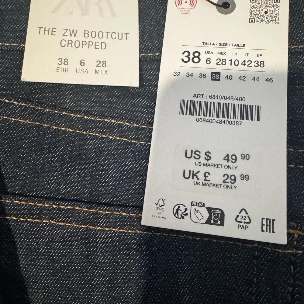 ZARA ZW Collection High Rise Bootcut Cropped Jeans – Size 6 New - Picture 4 of 4